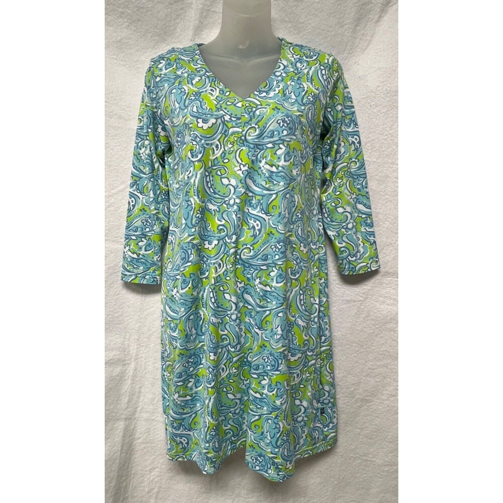 Banana Boat Women's UPF 50+ 3/4 Sleeve Swim Dress Cover Up Blue Green Paisley S